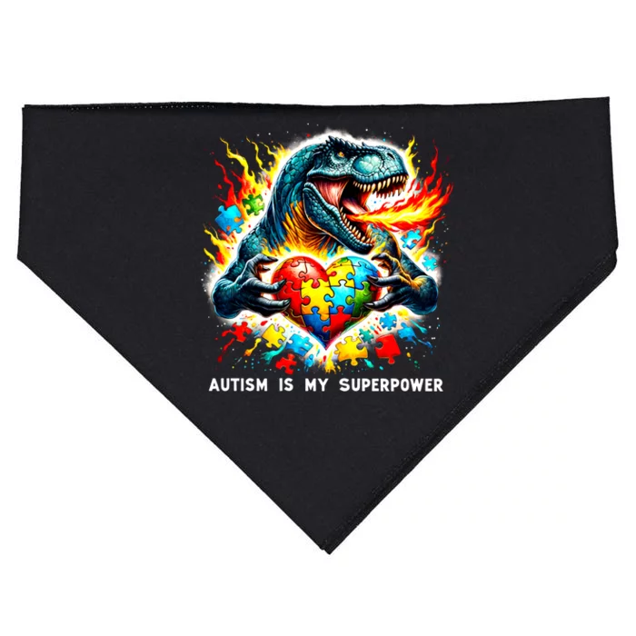 Autism Is My Superpower Puzzle Dinosaur Autism Awareness Gift USA-Made Doggie Bandana