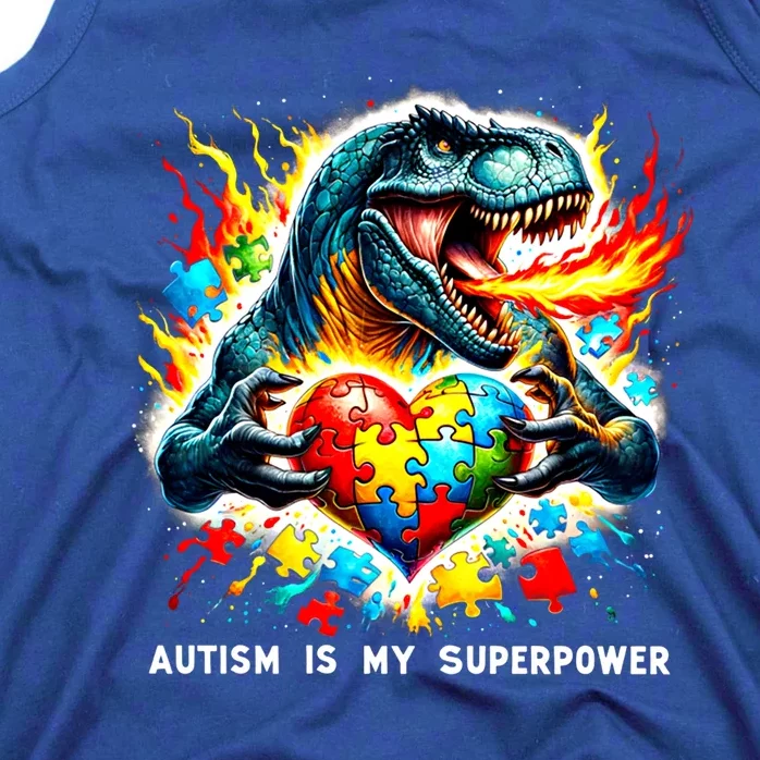 Autism Is My Superpower Puzzle Dinosaur Autism Awareness Gift Tank Top