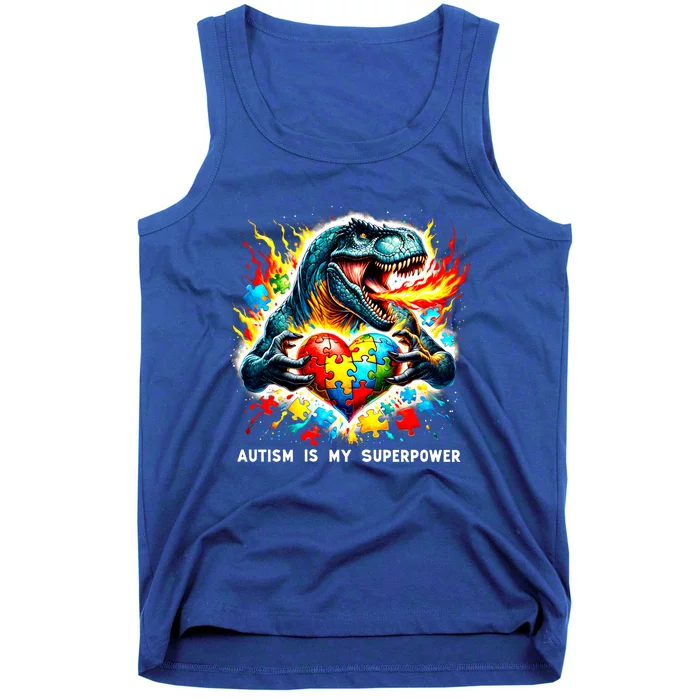 Autism Is My Superpower Puzzle Dinosaur Autism Awareness Gift Tank Top