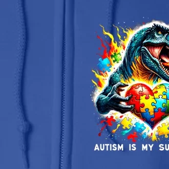 Autism Is My Superpower Puzzle Dinosaur Autism Awareness Gift Full Zip Hoodie