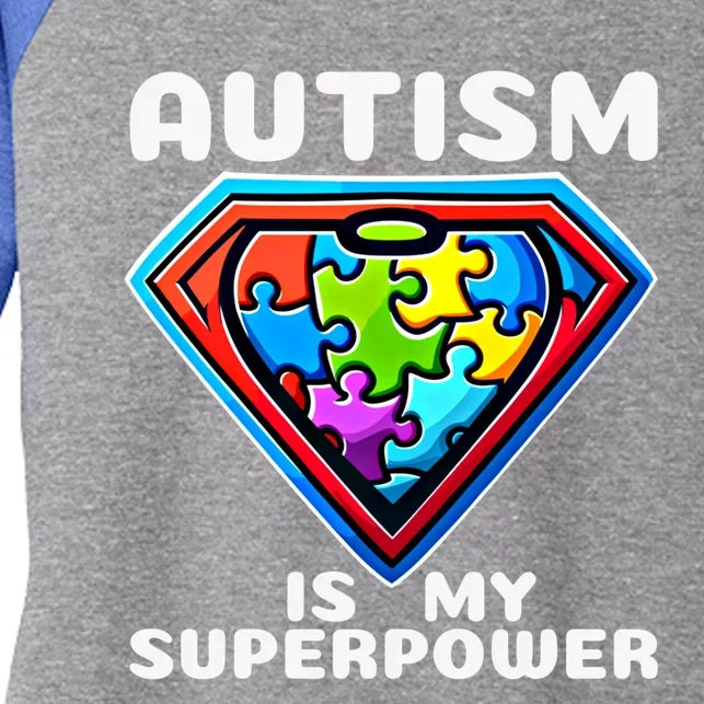 Autism Is My Superpower Superhero Gift Women's Tri-Blend 3/4-Sleeve Raglan Shirt