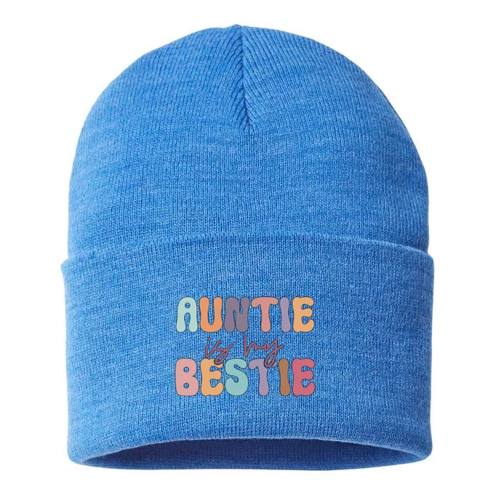 Auntie Is My Bestie Best Auntie Ever Groovy Mothers Day Gift Sustainable Knit Beanie