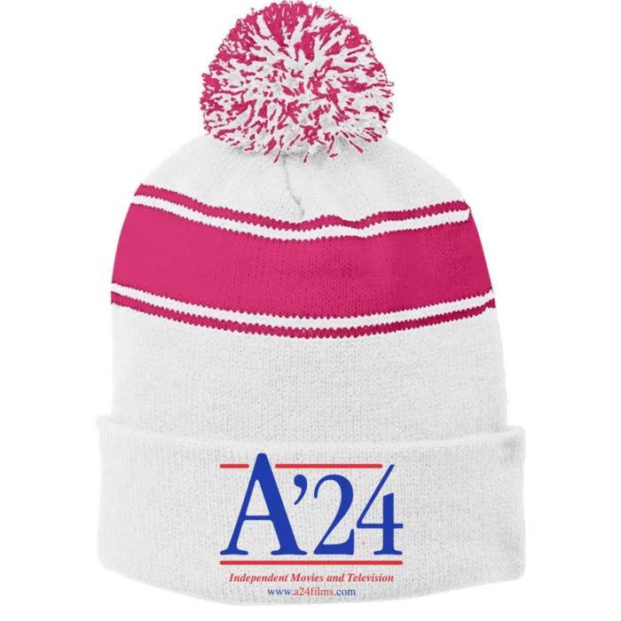 A24 Independent Movies And Television Stripe Pom Pom Beanie