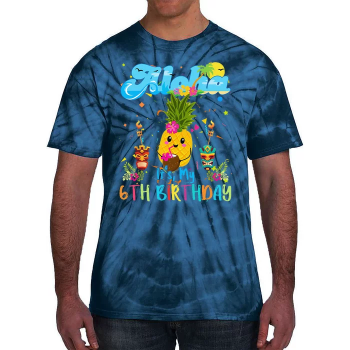 Aloha Its My 6th Birthday 6 Years Hawaiian Luau Candle Tie-Dye T-Shirt