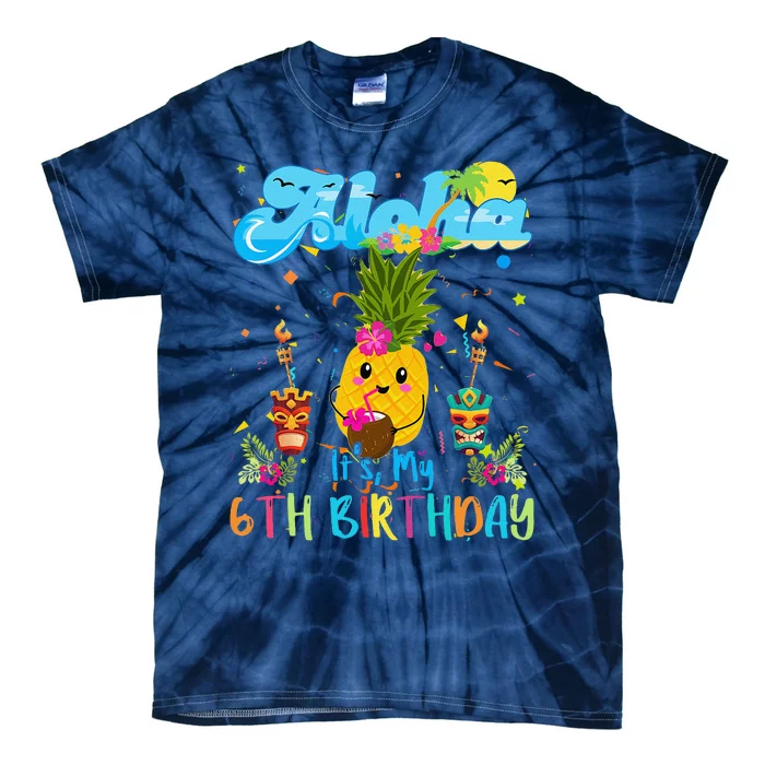 Aloha Its My 6th Birthday 6 Years Hawaiian Luau Candle Tie-Dye T-Shirt