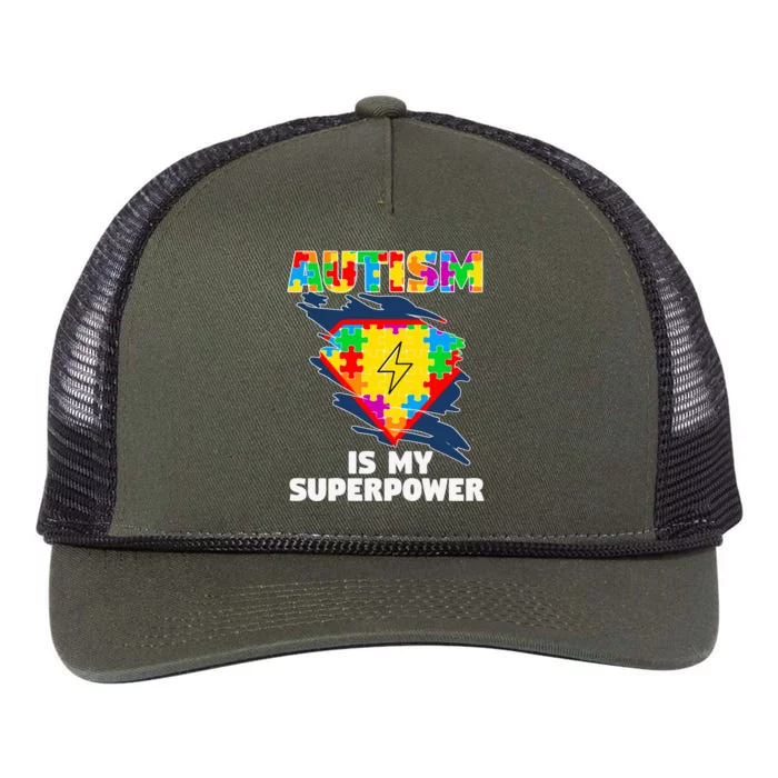 Autism Is My Super Power Superhero Gift Autism Awareness Funny Gift Retro Rope Trucker Hat Cap