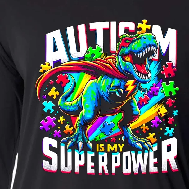 Autism Is My Superpower Autism Awareness Trex Cooling Performance Long Sleeve Crew