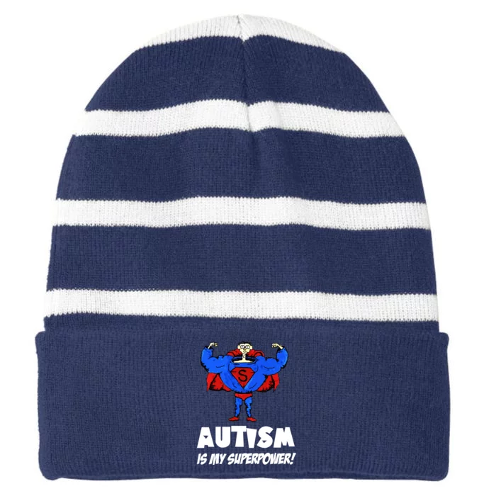 Autism Is My Super Power Hero Striped Beanie with Solid Band