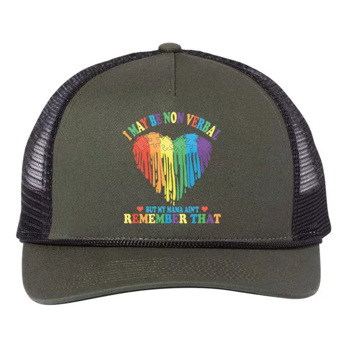 Autism I May Be Non Verbal But My Mama AinT Puzzels Heart Meaningful Gift Retro Rope Trucker Hat Cap