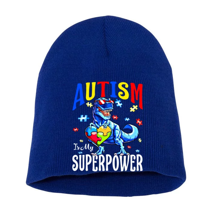 Autism Is My Super Power Autism Awareness Dinosaur Gift Short Acrylic Beanie