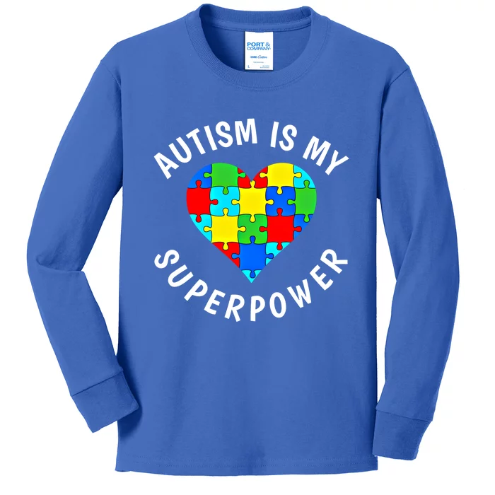 Autism Is My Superpower World Autism Awareness Day 2024 Gift Kids Long Sleeve Shirt