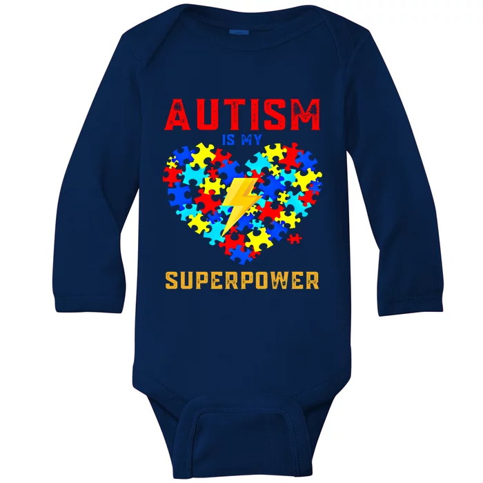 Autism Is My Super Power Superhero Autism Awareness Gift Baby Long Sleeve Bodysuit