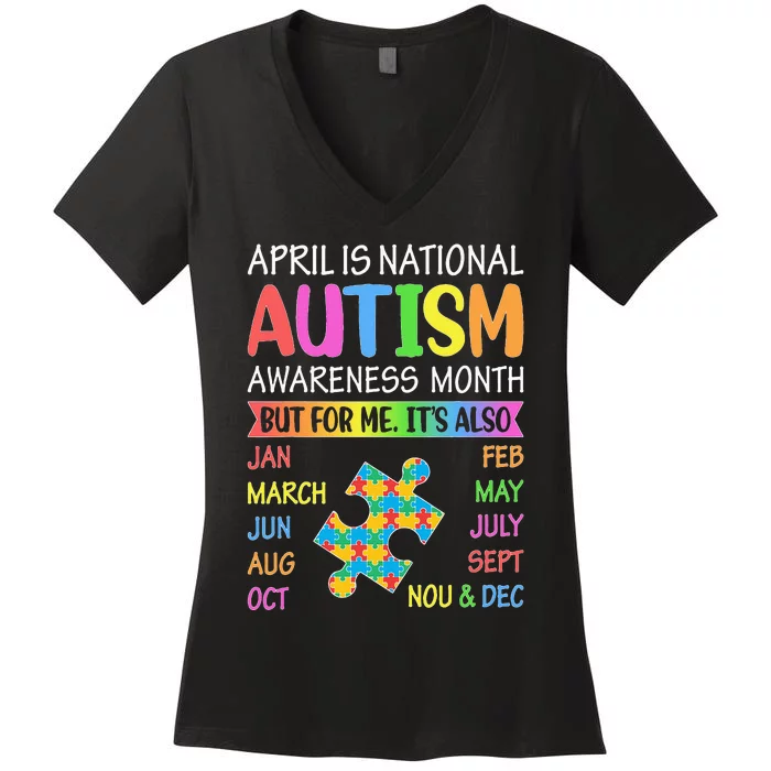 April is National Autism Awareness Month Women's V-Neck T-Shirt