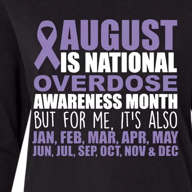 August Is National Overdose Awareness Month Purple Ribbon Womens Cotton Relaxed Long Sleeve T-Shirt