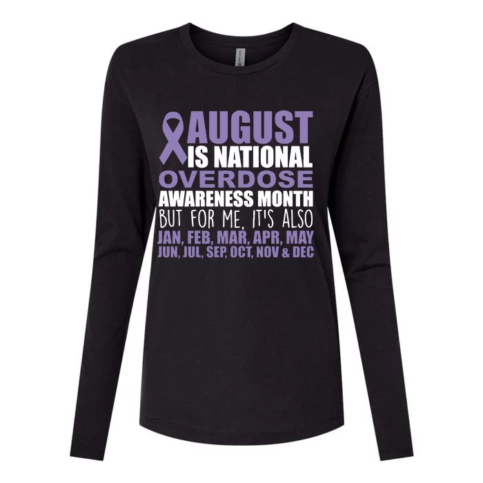 August Is National Overdose Awareness Month Purple Ribbon Womens Cotton Relaxed Long Sleeve T-Shirt