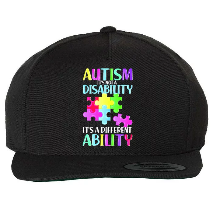 Autism It's Not A Disability It's An Ability Awareness Puzzle Wool Snapback Cap