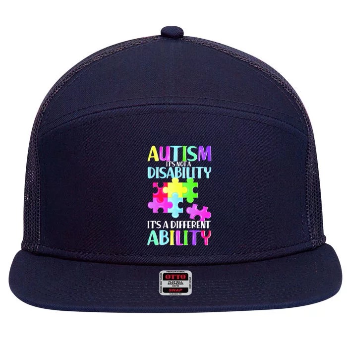 Autism It's Not A Disability It's An Ability Awareness Puzzle 7 Panel Mesh Trucker Snapback Hat