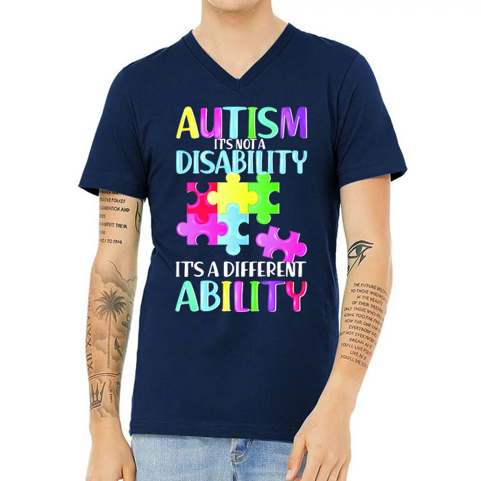 Autism It's Not A Disability It's An Ability Awareness Puzzle V-Neck T-Shirt