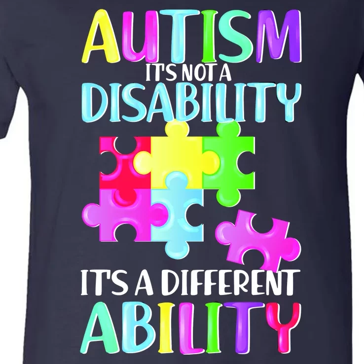 Autism It's Not A Disability It's An Ability Awareness Puzzle V-Neck T-Shirt