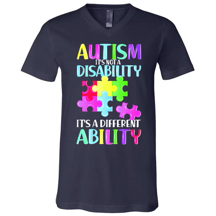 Autism It's Not A Disability It's An Ability Awareness Puzzle V-Neck T-Shirt