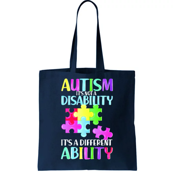 Autism It's Not A Disability It's An Ability Awareness Puzzle Tote Bag