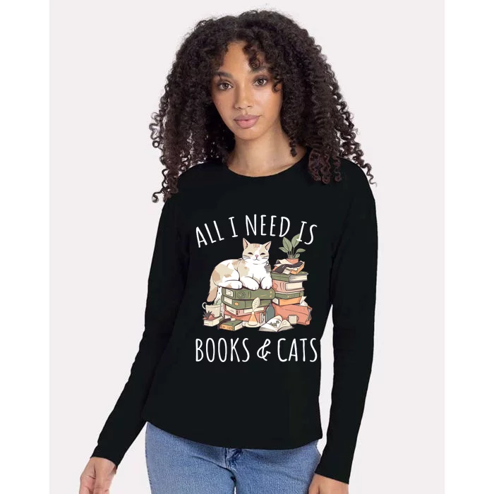 All I Need Is Books & Cats Women Reading Cat Lover Womens Cotton Relaxed Long Sleeve T-Shirt