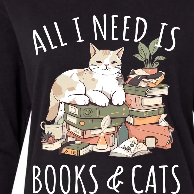 All I Need Is Books & Cats Women Reading Cat Lover Womens Cotton Relaxed Long Sleeve T-Shirt