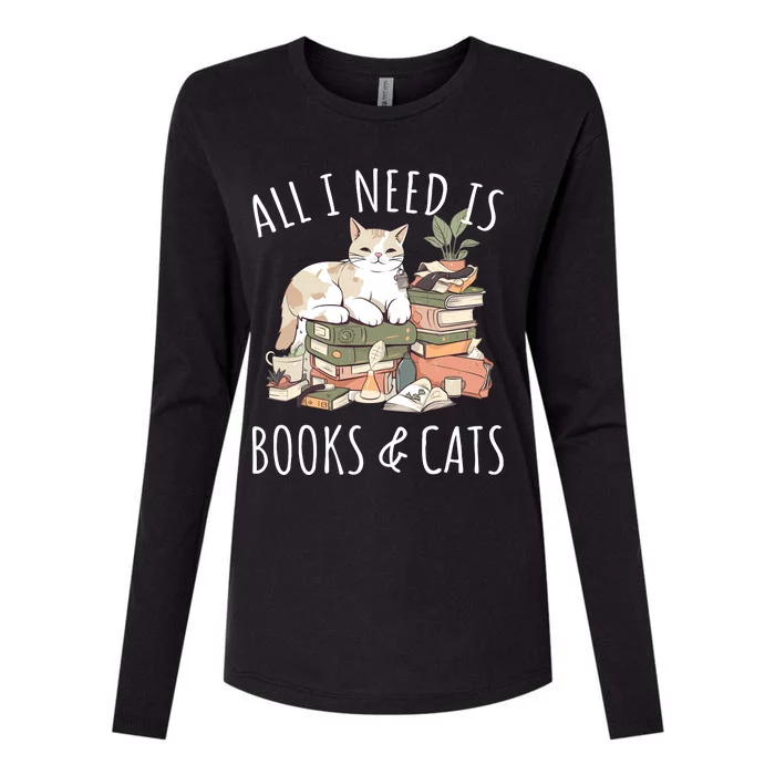 All I Need Is Books & Cats Women Reading Cat Lover Womens Cotton Relaxed Long Sleeve T-Shirt