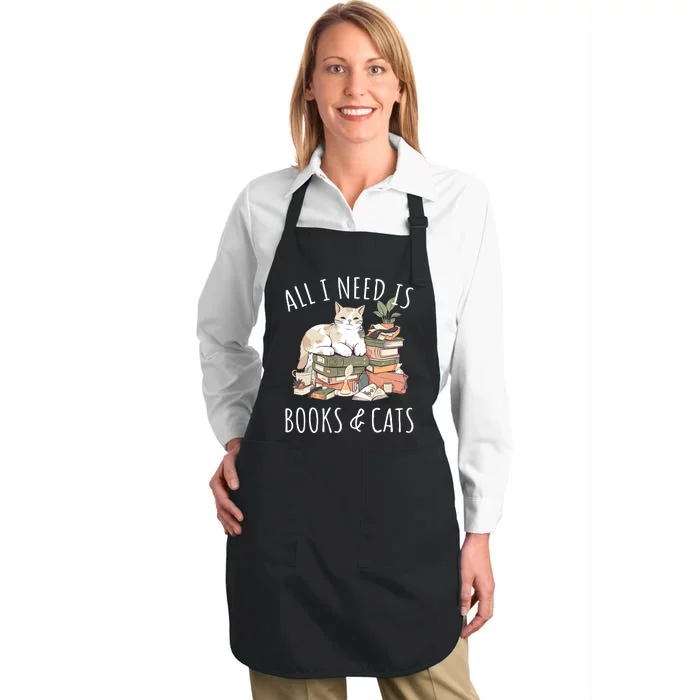 All I Need Is Books & Cats Women Reading Cat Lover Full-Length Apron With Pocket