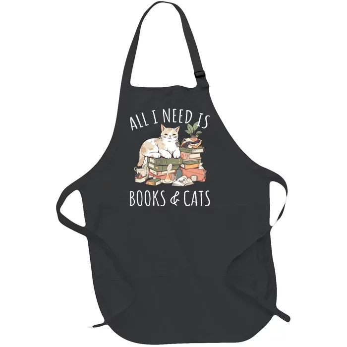 All I Need Is Books & Cats Women Reading Cat Lover Full-Length Apron With Pocket