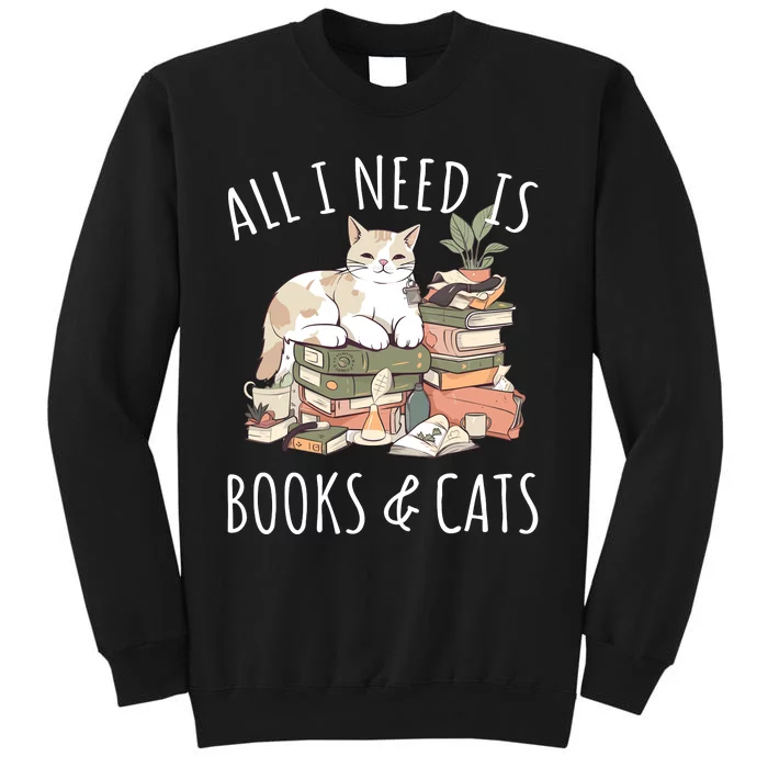 All I Need Is Books & Cats Women Reading Cat Lover Tall Sweatshirt