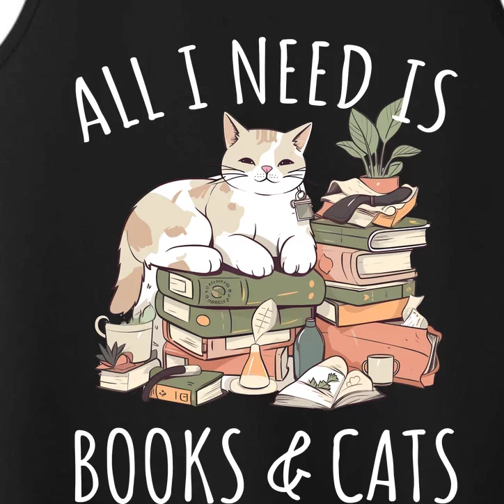 All I Need Is Books & Cats Women Reading Cat Lover Performance Tank