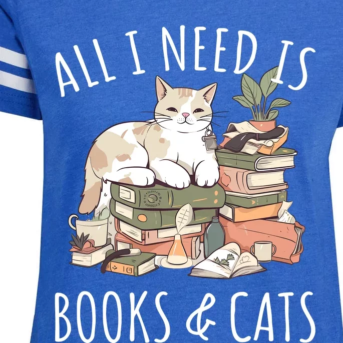 All I Need Is Books & Cats Women Reading Cat Lover Enza Ladies Jersey Football T-Shirt