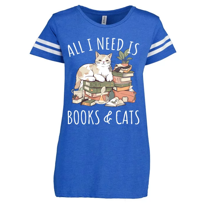 All I Need Is Books & Cats Women Reading Cat Lover Enza Ladies Jersey Football T-Shirt