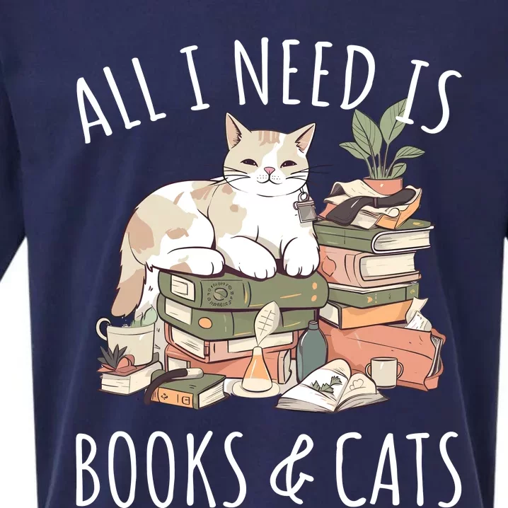 All I Need Is Books & Cats Women Reading Cat Lover Sueded Cloud Jersey T-Shirt