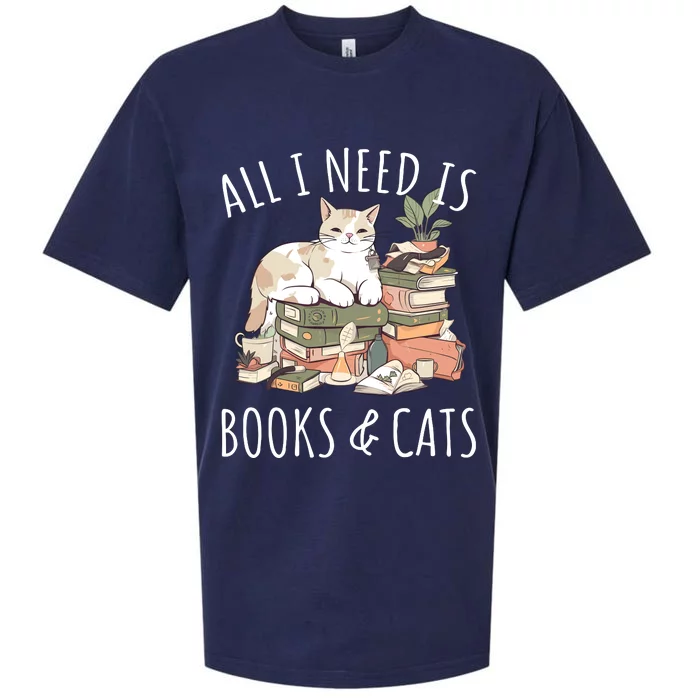 All I Need Is Books & Cats Women Reading Cat Lover Sueded Cloud Jersey T-Shirt