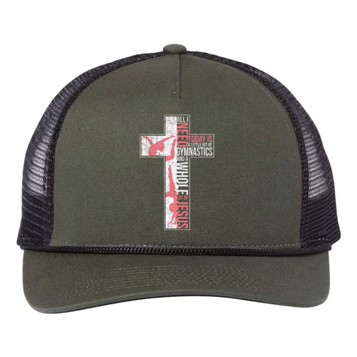 All I Need Is Gymnastics & Jesus Cross Faith Gymnast Retro Rope Trucker Hat Cap