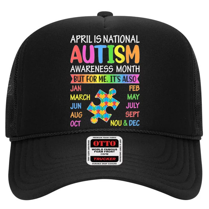 April Is National Autism Awareness Month High Crown Mesh Trucker Hat