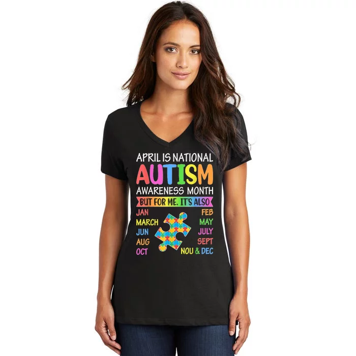 April Is National Autism Awareness Month Women's V-Neck T-Shirt