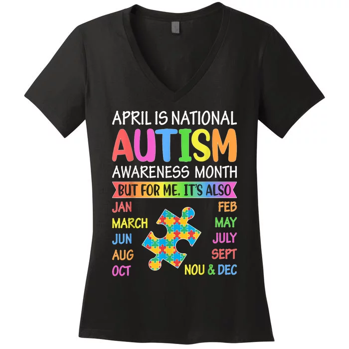 April Is National Autism Awareness Month Women's V-Neck T-Shirt