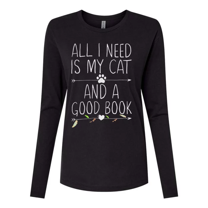 All I Need Is My Cat And A Good Book Womens Cotton Relaxed Long Sleeve T-Shirt