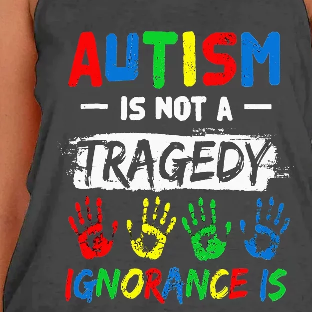 Autism Is Not A Tragedy Ignorance puzzle Women's Knotted Racerback Tank