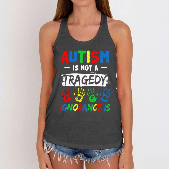 Autism Is Not A Tragedy Ignorance puzzle Women's Knotted Racerback Tank