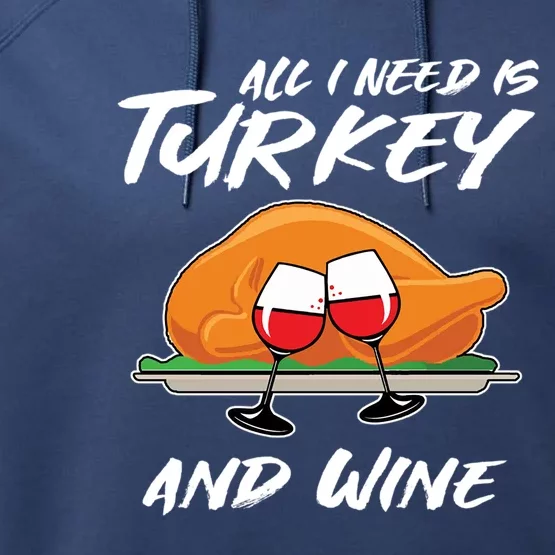 All I Need Is Turkey And Wine Funny Adult Thanksgiving Gift Cute Gift Performance Fleece Hoodie