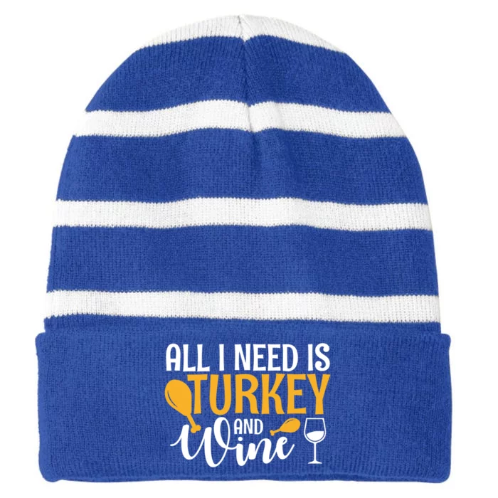 All I Need Is Turkey And Wine Thanksgiving Gift Meaningful Gift Striped Beanie with Solid Band