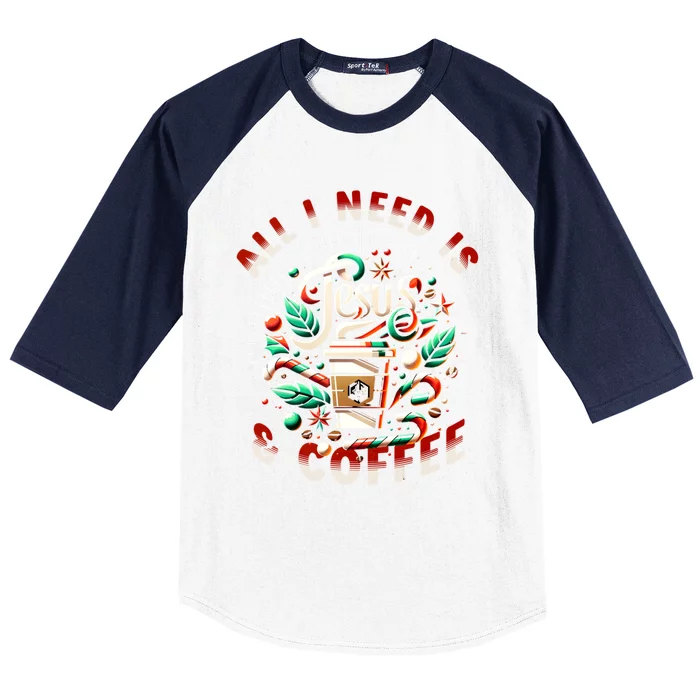 All I Need Is Coffee And Jesus Candy Cane Christmas Baseball Sleeve Shirt