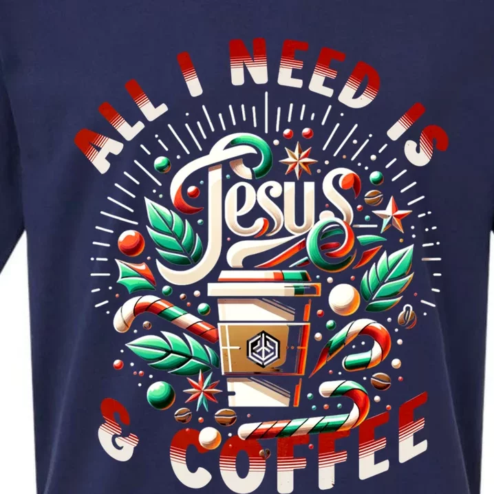 All I Need Is Coffee And Jesus Candy Cane Christmas Sueded Cloud Jersey T-Shirt