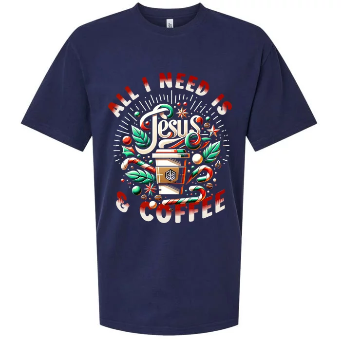 All I Need Is Coffee And Jesus Candy Cane Christmas Sueded Cloud Jersey T-Shirt