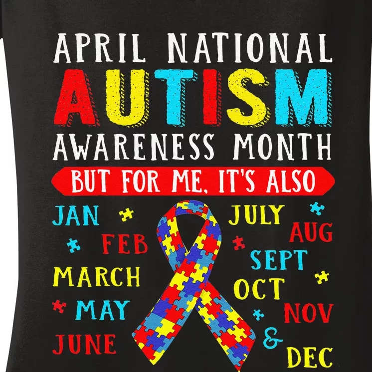 April Is National Autism Awareness Month Puzzle Mom Gift Women's V-Neck T-Shirt