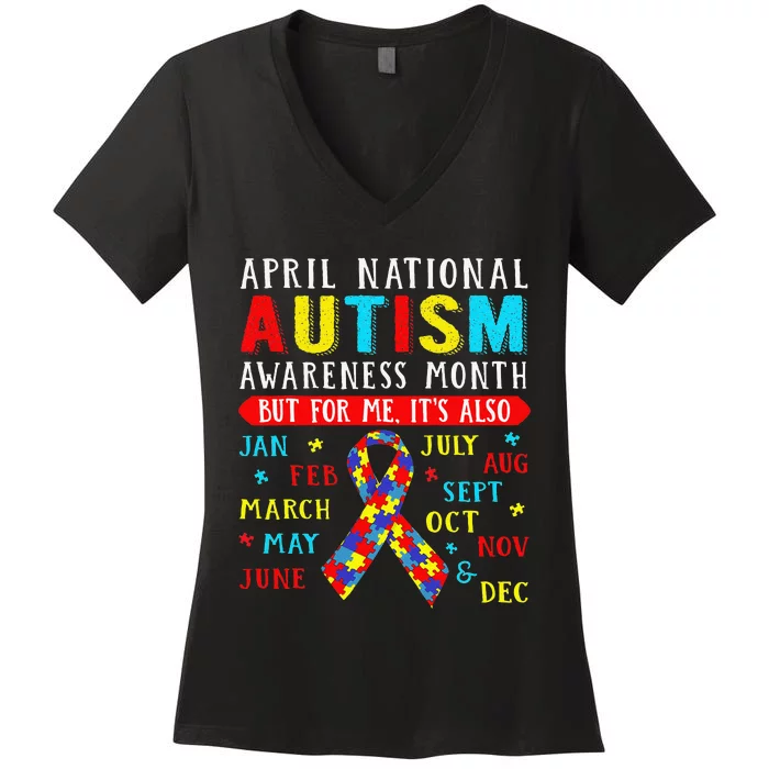 April Is National Autism Awareness Month Puzzle Mom Gift Women's V-Neck T-Shirt